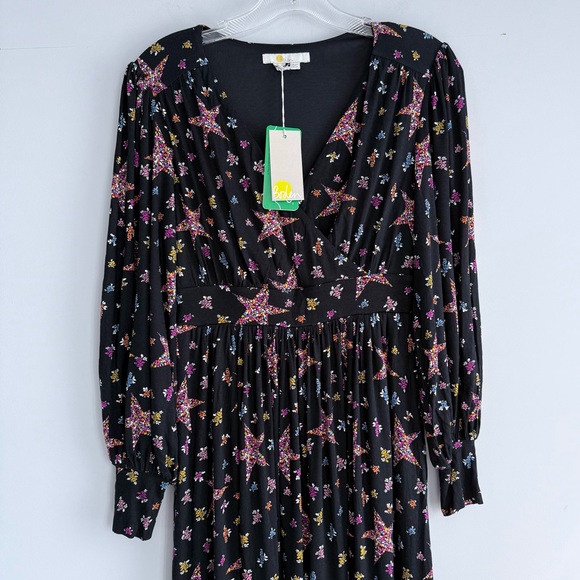 Boden Blouson Sleeve Fixed Wrap Jersey Midi Dress Black Star Floral 2 P NWT - Picture 11 of 16
